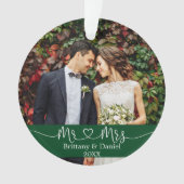 書道ハート結婚Mr.とMrs. Photo Green オーナメント (正面)