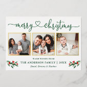 書道ハート3 Photo Christmas Holly金ゴールド 箔シーズンカード (正面)