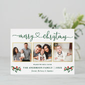 書道ハート3 Photo Christmas Holly金ゴールド 箔シーズンカード (立ち正面)