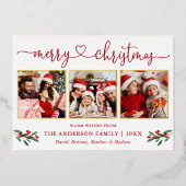 書道ハート3 Photo Christmas Holly Red金ゴールド 箔シーズンカード (正面)