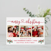 書道ハート3 Photo Christmas Holly Red金ゴールド 箔シーズンカード (立ち正面)