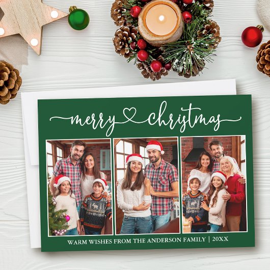 書道ハート3 Photo Green Merry Christmas シーズンカード
