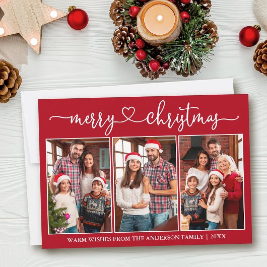 書道ハート3 Photo Red Merry Christmas シーズンカード