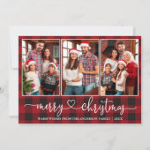 書道ハート3 Photo Red Plaidクリスマス シーズンカード (正面)