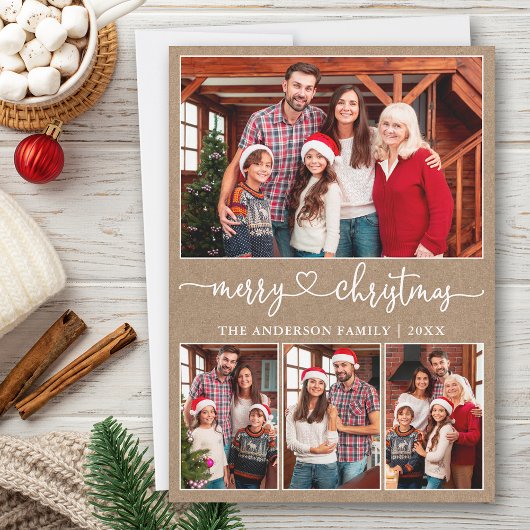 書道ハート4写真クラフトメリークリスマス シーズンカード