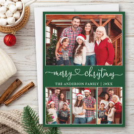 書道ハート4写真メリークリスマスグリーン シーズンカード