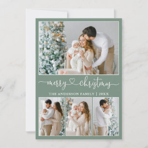 書道ハート4 Photo Christmas Sage Green シーズンカード