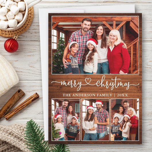 書道ハート4 Photo Wood Merry Christmas シーズンカード