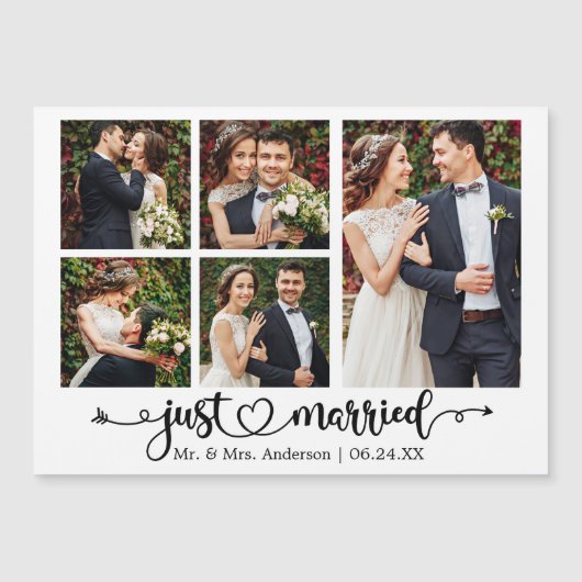 書道ハート5フォトたった今結婚しましたマグネットカード (正面)