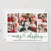 書道ハート5写真クリスマスグリーン シーズンカード (正面)