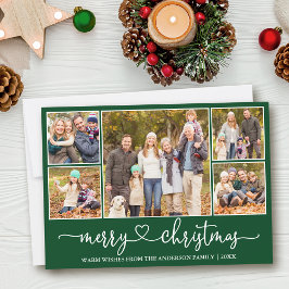 書道ハート5写真メリークリスマスグリーン シーズンカード