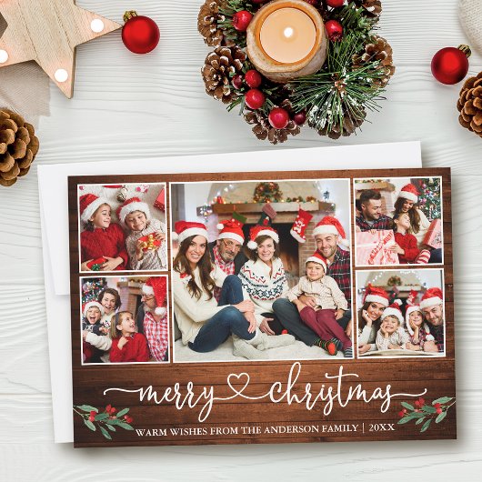 書道ハート5 Photo Wood Christmas Holly シーズンカード