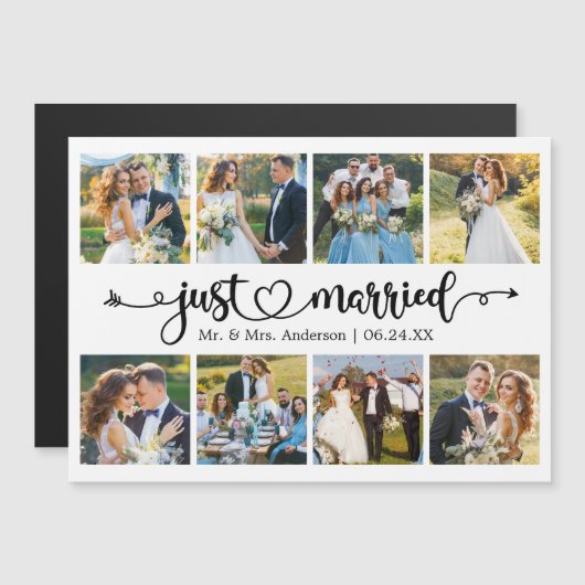 書道ハート8フォトたった今結婚しましたマグネットカード (正面/裏面)