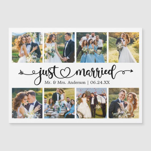 書道ハート8フォトたった今結婚しましたマグネットカード (正面)