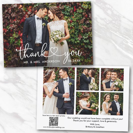 書道ハートQRコード6写真結婚の サンキューカード