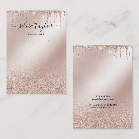 書道バラ金ゴールドグリッターイヤリング表示カード 名刺 (正面/裏面)