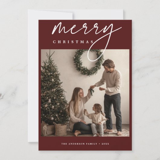 書道バーガンディーメリークリスマスフォトカード シーズンカード (正面)