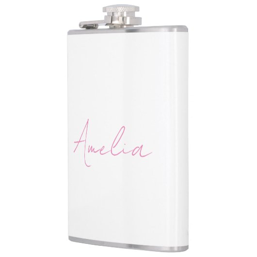 書道ピンクエレガントホワイト名前をカスタムする フラスク (左)