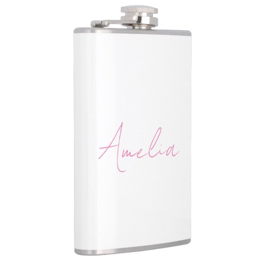 書道ピンクエレガントホワイト名前をカスタムする フラスク (右)