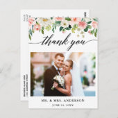 書道ピンクフローラ結婚の写真ありがとう ポストカード (正面/裏面)