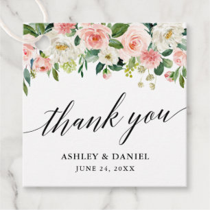 書道ピンクホワイトフローラ結婚ズサンキュー フェイバータグ