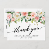 書道ピンクホワイトフローラ結婚ズサンキュー ポストカード (正面/裏面)