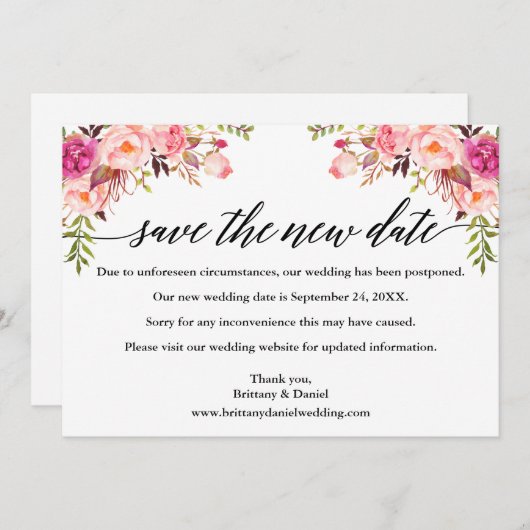 書道ピンク救フローラ新日付カード セーブザデート (正面/裏面)