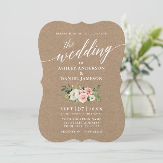 書道ピンク白フローラ結婚のクラフト写真 招待状 (スタンド正面)