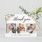 書道ピンク白フローラ結婚の3枚の写真 サンキューカード (スタンド正面)