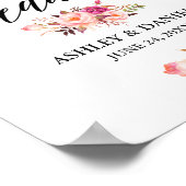 書道ピンク赤面フローラ結婚の歓迎 ポスター (角)