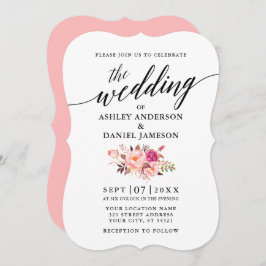 書道ピンク赤面結婚フローラ 招待状