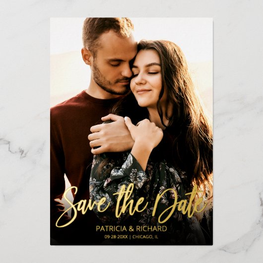 書道フォトウェディング日付を保存 箔招待状 (正面)