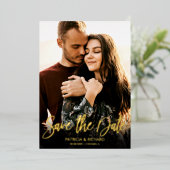 書道フォトウェディング日付を保存 箔招待状 (立ち正面)