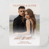 書道フォトウェディング日付カードを保存 箔招待状 (正面)