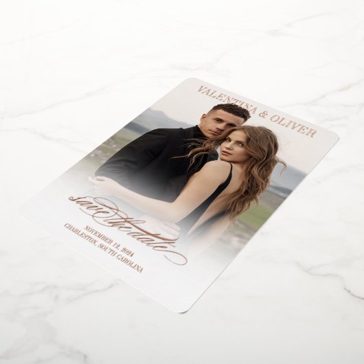 書道フォトウェディング日付カードを保存 箔招待状 (回転した状態)