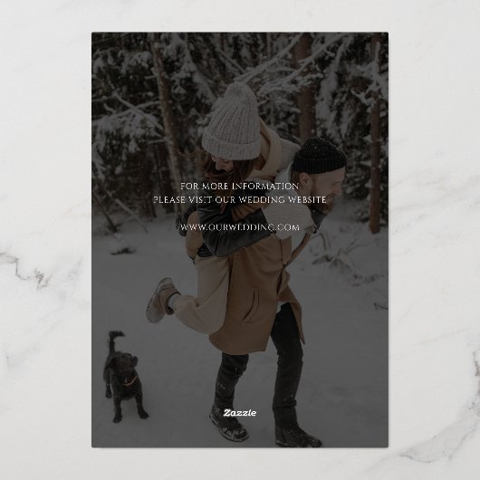 書道フォトオーバーレイ結婚式の日付を保存 箔招待状 (裏面)