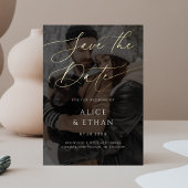 書道フォトオーバーレイ結婚式の日付を保存 箔招待状