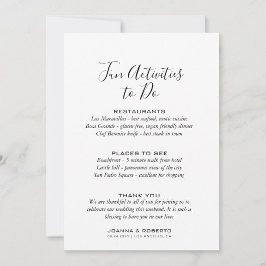 書道フォーマルの結婚旅程カード 招待状 (裏面)