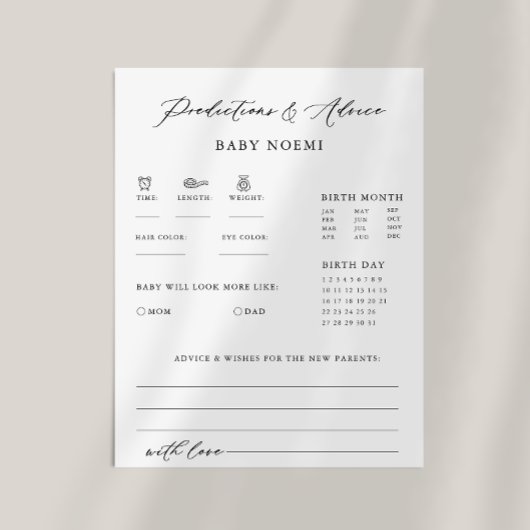 書道フォーマルベビー予測及びアドバイスカード