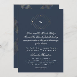 書道フォーマルモノグラム金箔海軍 招待状