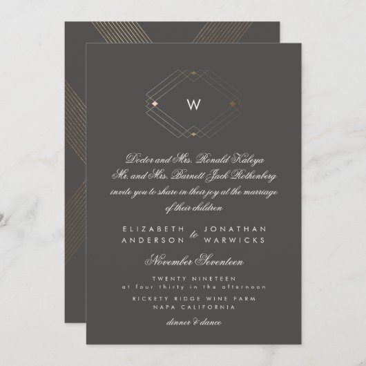 書道フォーマルモノグラム金箔 招待状 (正面/裏面)