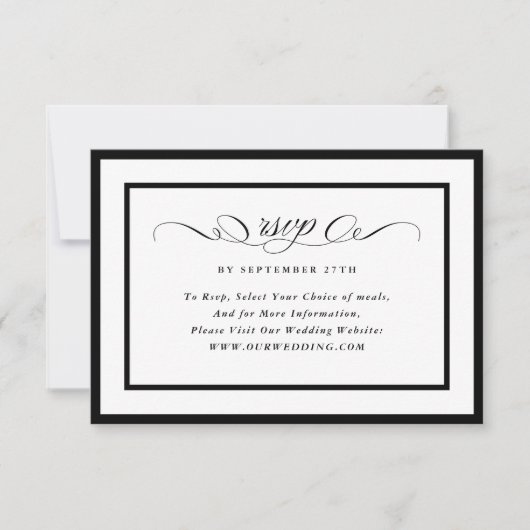 書道フォーマル黒枠の結婚Webサイト 出欠カード (正面)