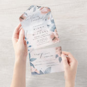 書道フローラほこりっぽい青ID771 オールインワン招待状 (貼ってはがせる)