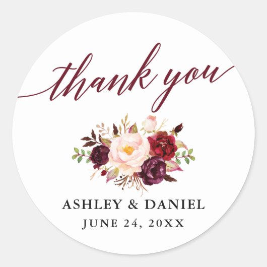 書道フローラ結婚ブルゴーニュ ラウンドシール (正面)