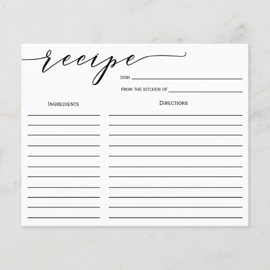 書道ブライダルシャワーレシピカード (正面)