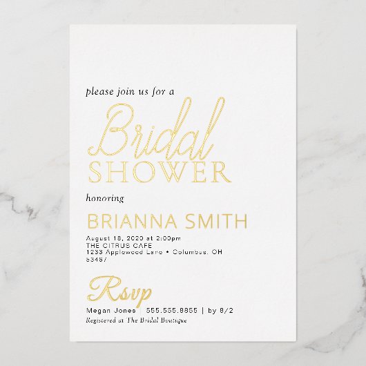 書道ブライダルシャワー実在ホイル招待状 箔招待状 (正面)