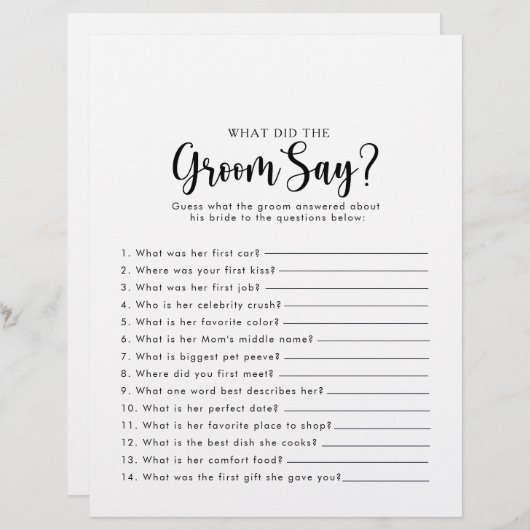 書道ブライダルシャワー新郎は何と言った (正面/裏面)