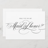 書道ブラックが私のメイド・オブ・オーナー（花嫁付き添い人） 招待状 (正面/裏面)