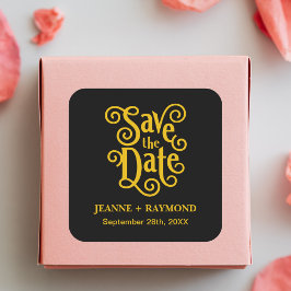 書道ブラック金ゴールド結婚式の日付を保存 スクエアシール