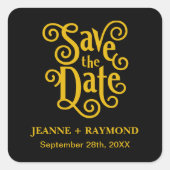 書道ブラック金ゴールド結婚式の日付を保存 スクエアシール (正面)